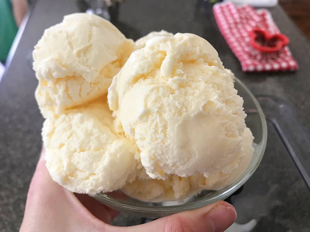 A bowl of vanilla ice cream