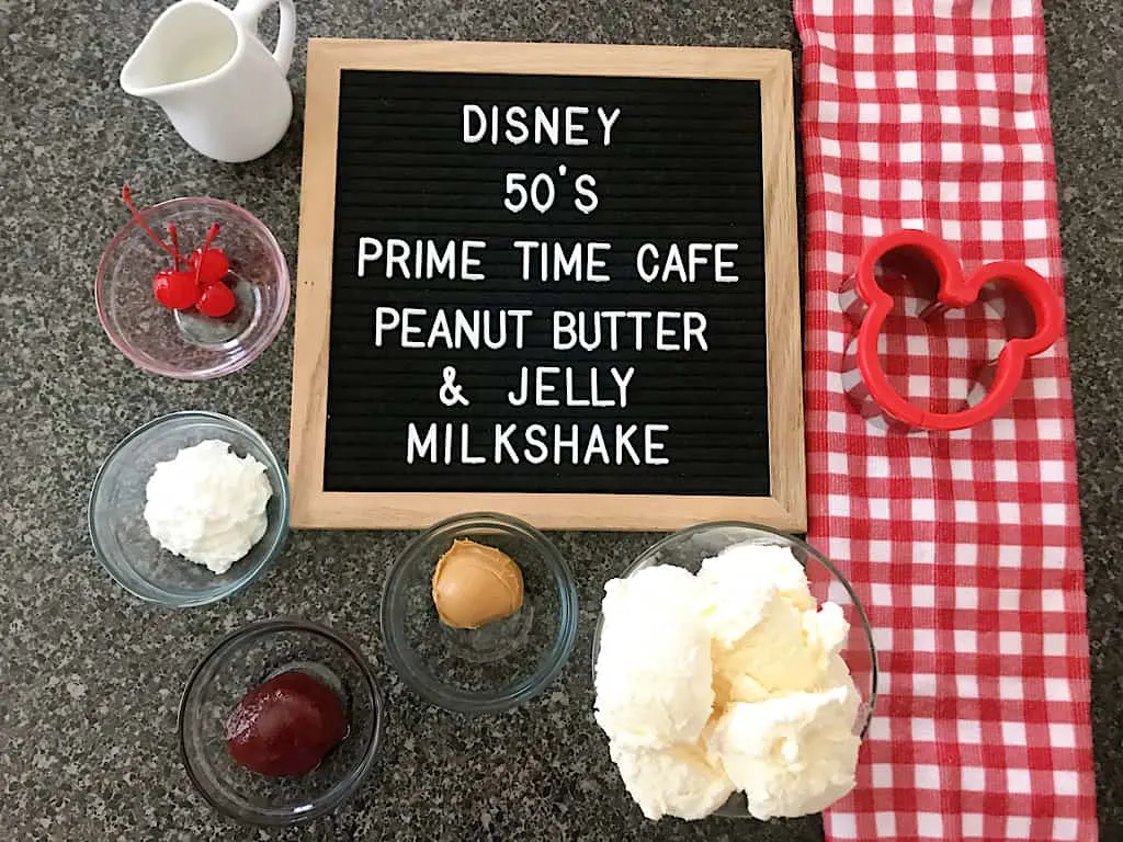 Ingredients for Disney 50's Prime Time Diner Peanut Butter and Jelly Milk Shake