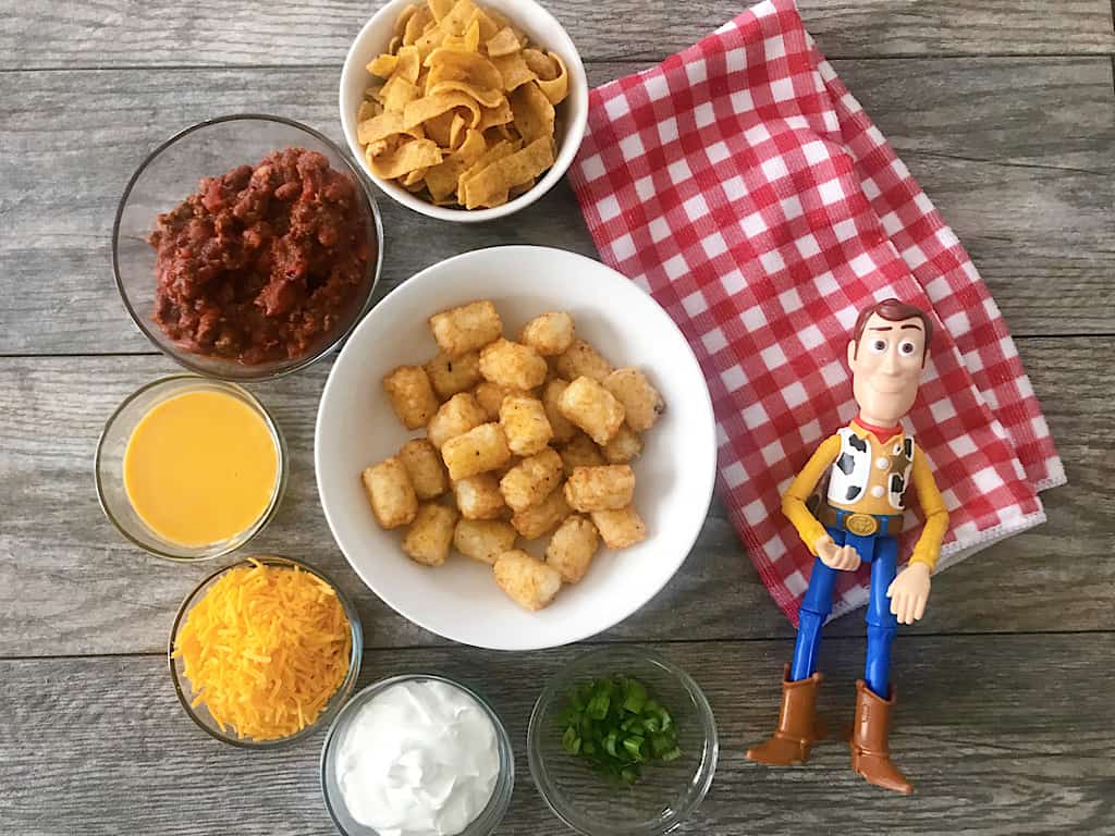 Ingredients for make at home Woody's Lunch Box Totchos Loaded Tater Tots