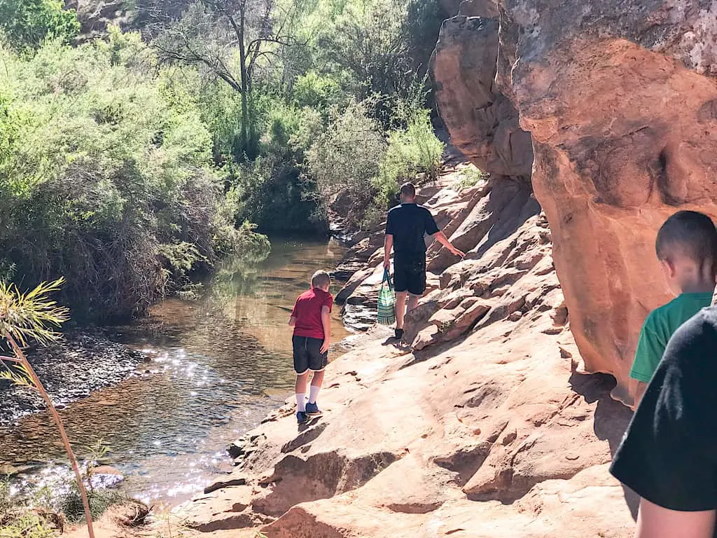 Kids on the Mill Creek Trail in Moab, Utah
