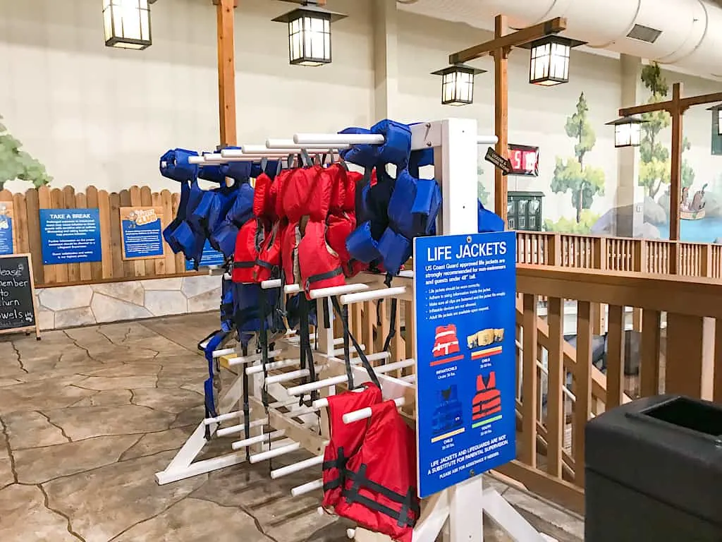 Life jackets at Great Wolf Lodge Water Park