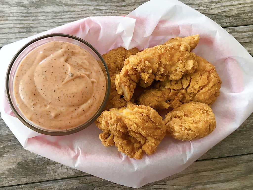 Chicken tenders and homemade Raising Cane's Sauce