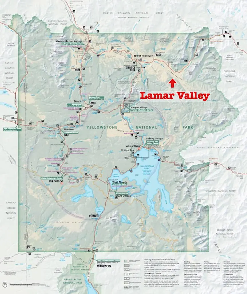Map of Lamar Valley in Yellowstone National Park