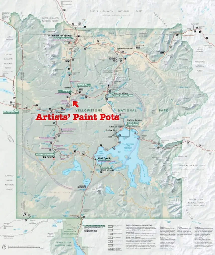Map of Artists' Paint Pots in Yellowstone
