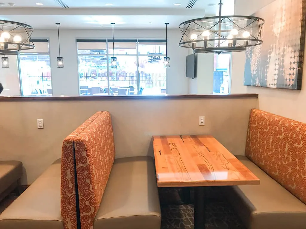 Booth seating areas at Springhill Suites in Moab