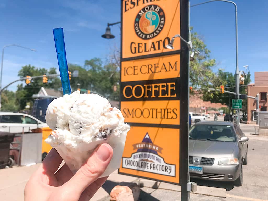 Gelato from Moab Coffee Roasters near Arches National Park with Kids