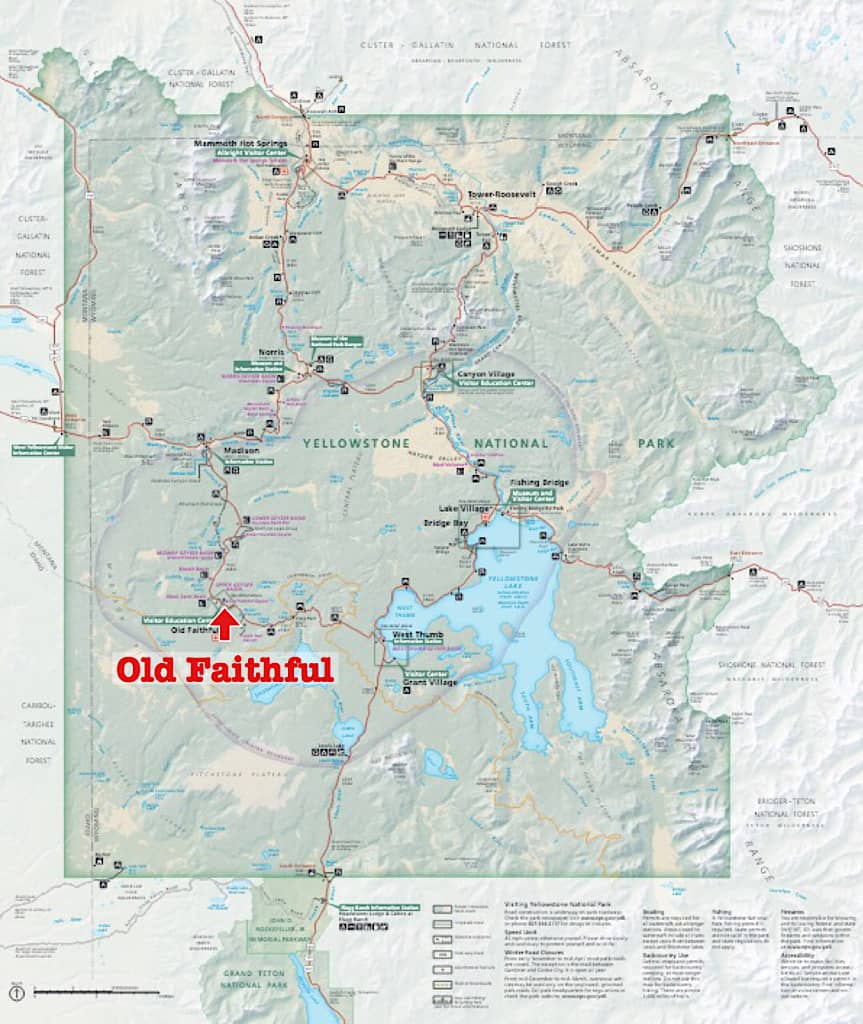 Map of Old Faithful in Yellowstone with Kids
