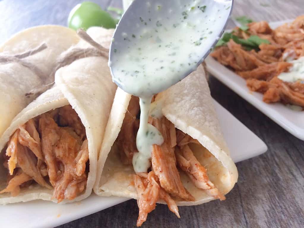 Tomatillo Ranch drizzled on tacos