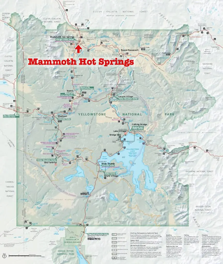Map of Mammoth Hot Springs in Yellowstone National Park