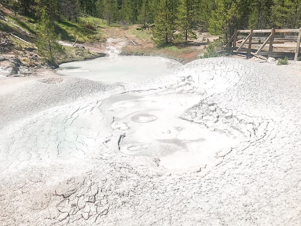 Mud Pot at Artists' Paint Pots in Yellowstone with kids