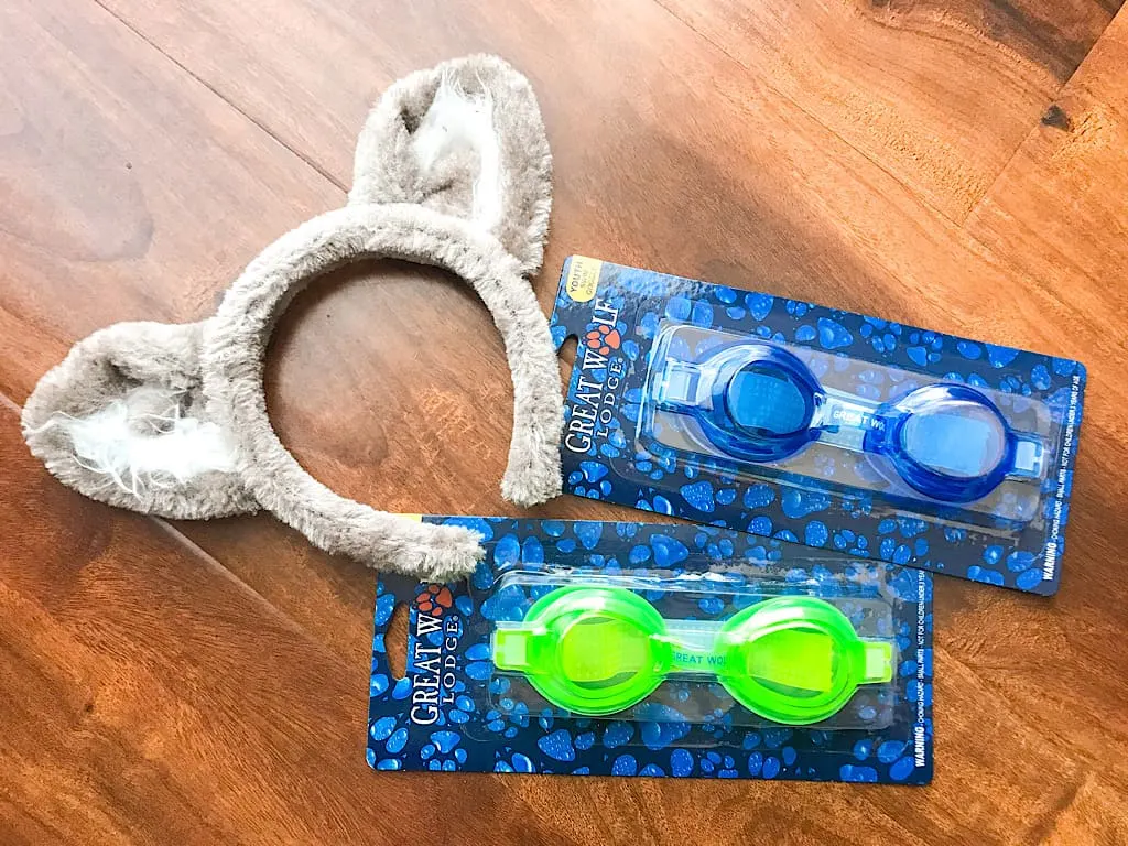 Great Wolf Lodge swim goggles and wolf ears included with wolf pass