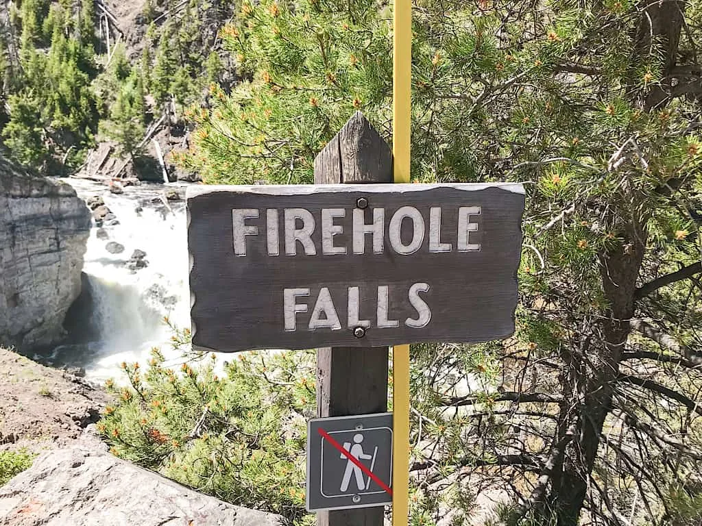 Firehole Falls Sign in Yellowstone with Kids