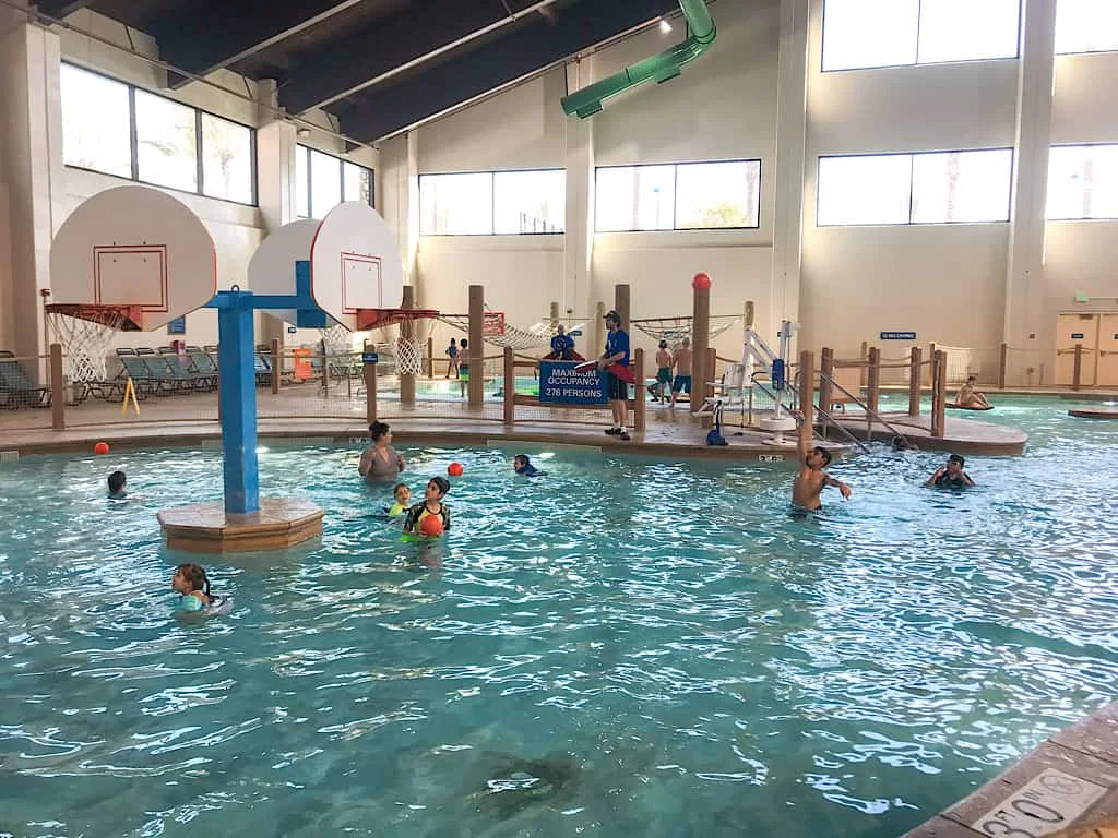 Basketball hoops in the water park at Great Wolf Lodge Anaheim