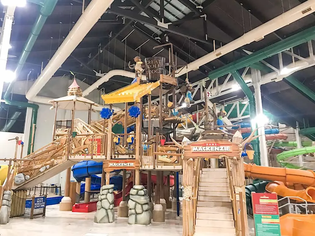 View of Fort Mackenzie water treehouse at Great Wolf Lodge