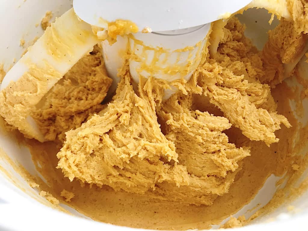 Pumpkin Spice cookie dough in a mixer