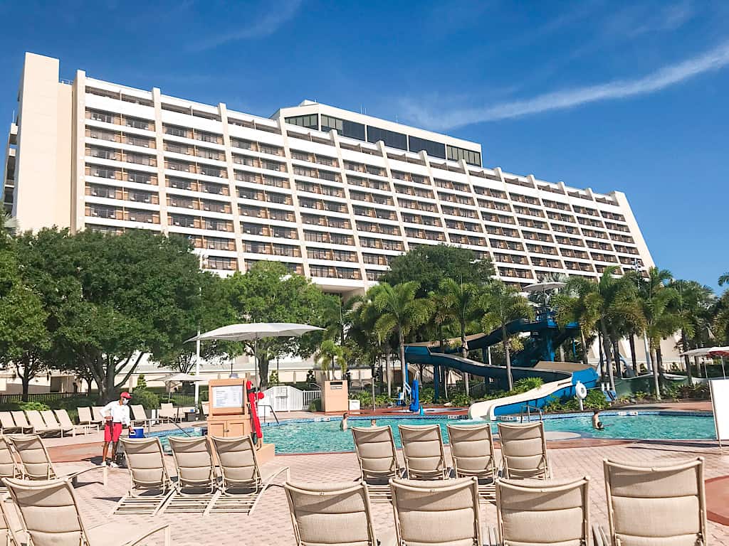 Pool area and main building at Disney's Contemporary Resort