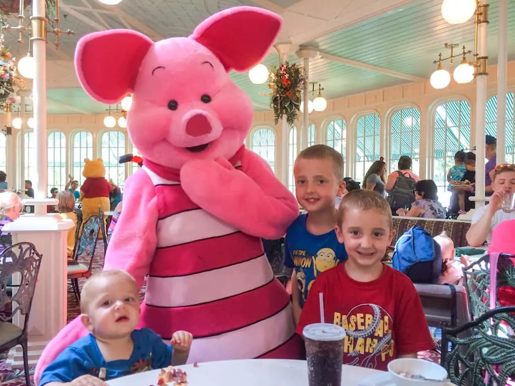 Kids with Piglet at Crystal Palace Character Dinner at Disney World