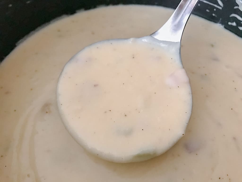 Ladle full of Disney's Canadian Cheddar Cheese Soup