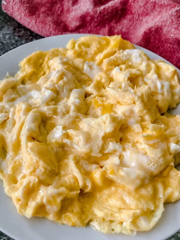 A plate of scrambled eggs