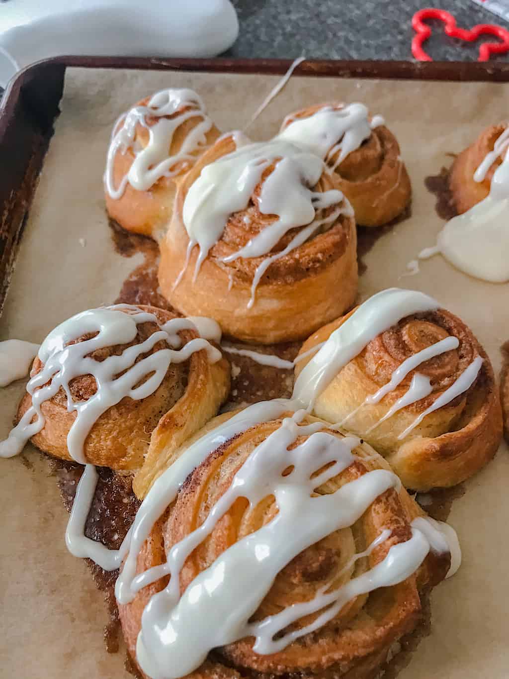 Mickey Mouse Cinnamon Rolls with cream cheese glaze