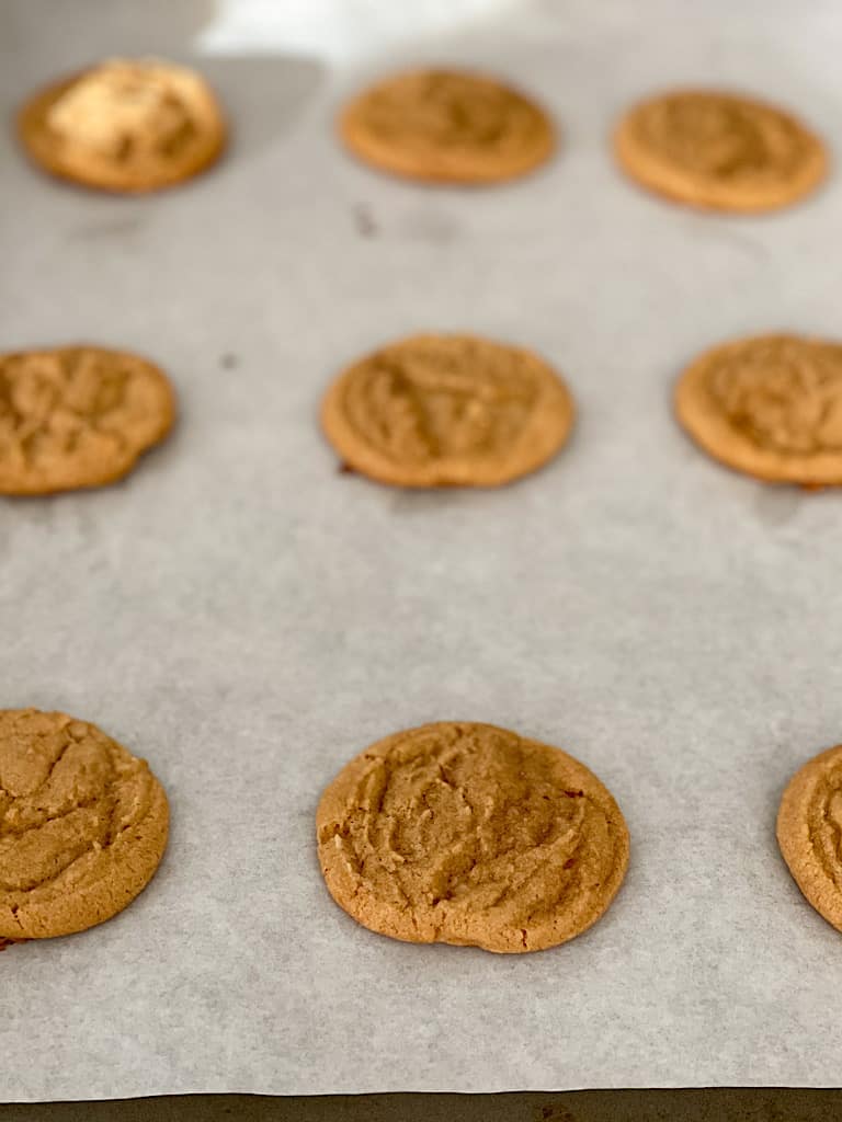 Bake the cookies at 350 degrees for 6-8 minutes until the edges begin to brown.