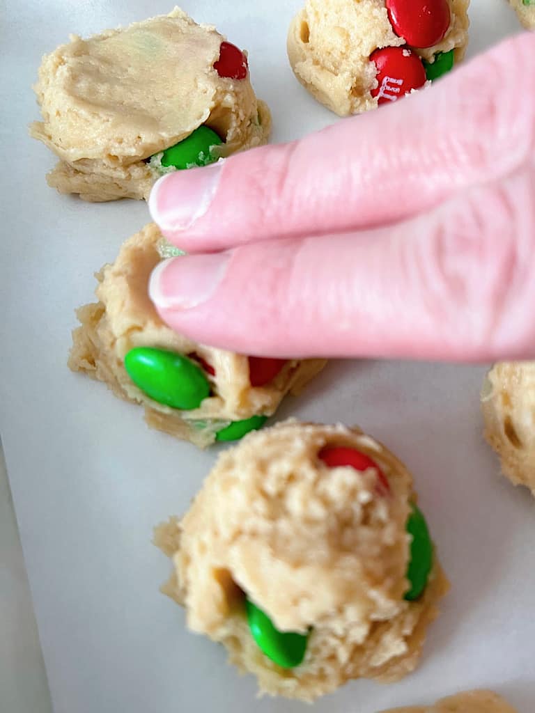 Flatten the cookie dough with your fingers or thumb, then chill the dough in the refrigerator for at least two hours.