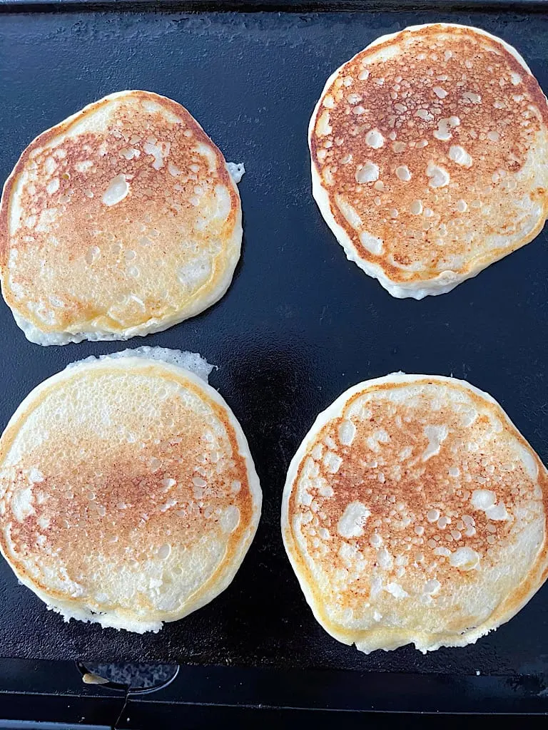 Remove the pancakes from the griddle and enjoy with your favorite toppings!