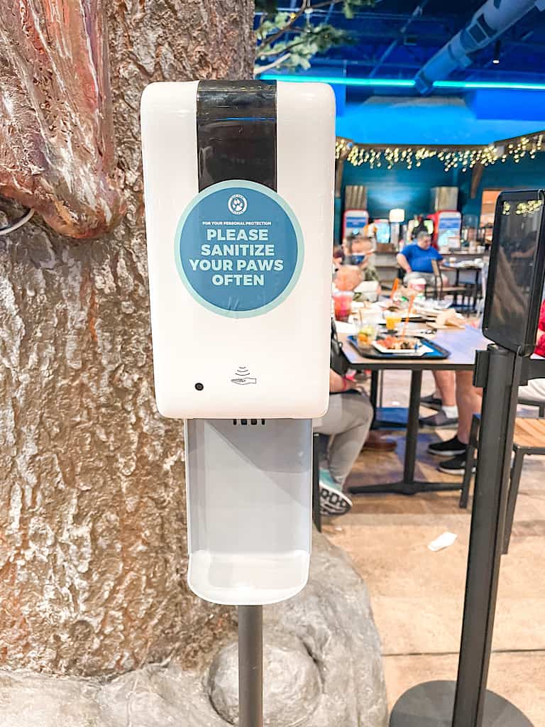 Hand sanitizing station at Great Wolf Lodge during COVID