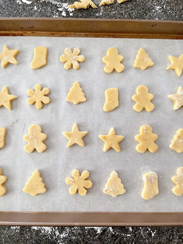 Transfer the unbaked cookies to a parchment lined baking sheet and place about 2 inches apart.