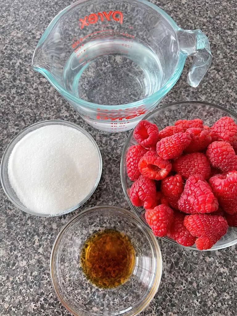 Ingredients for fresh raspberry syrup