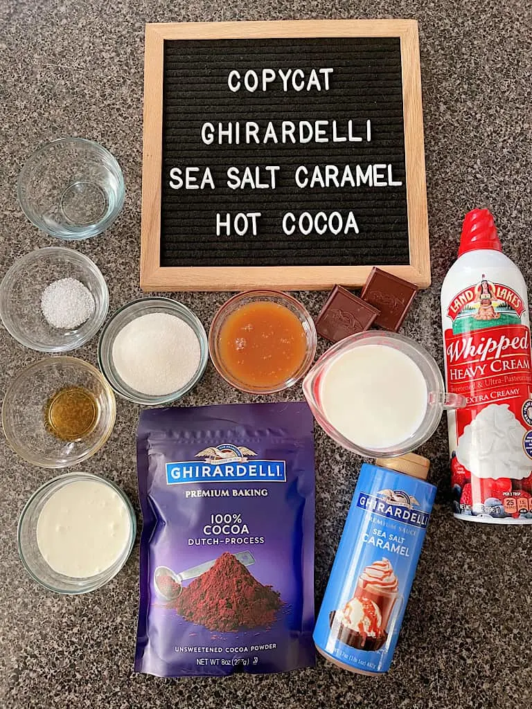 Ingredients for Ghirardelli Sea Salt Caramel Hot Cocoa