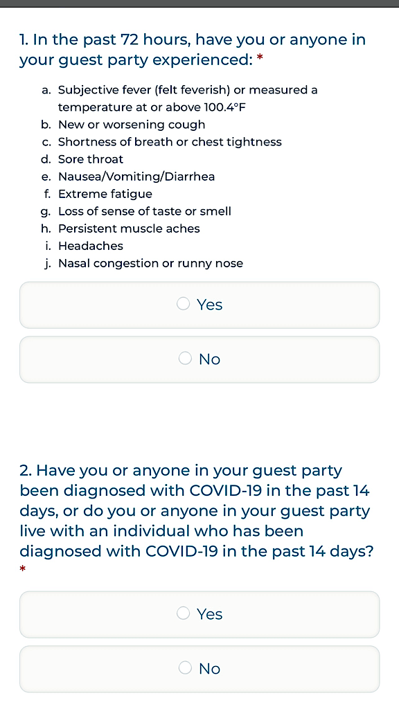 Health Questionnaire from Great Wolf Lodge