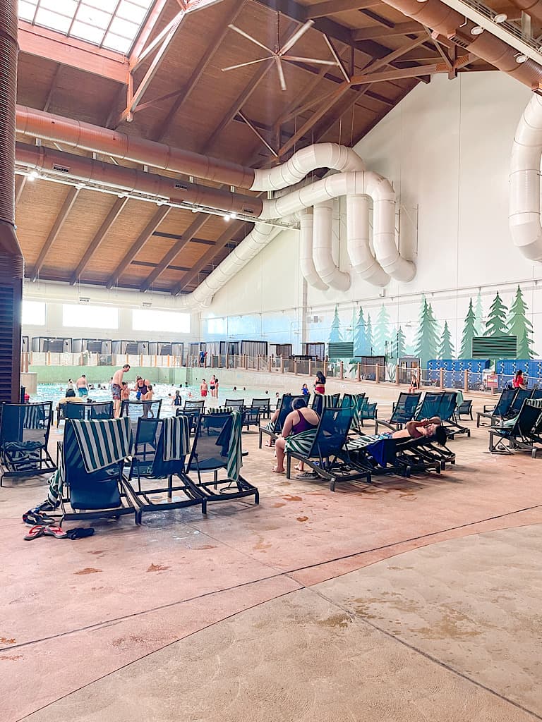 Socially distanced pool chairs at Great Wolf Lodge during COVID