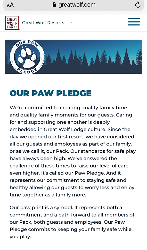 Great Wolf Lodge's Paw Pledge