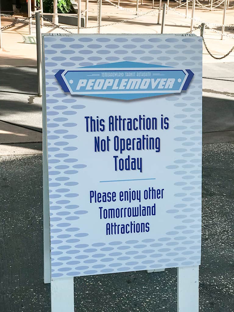 People Mover Closed Sign at Magic Kingdom