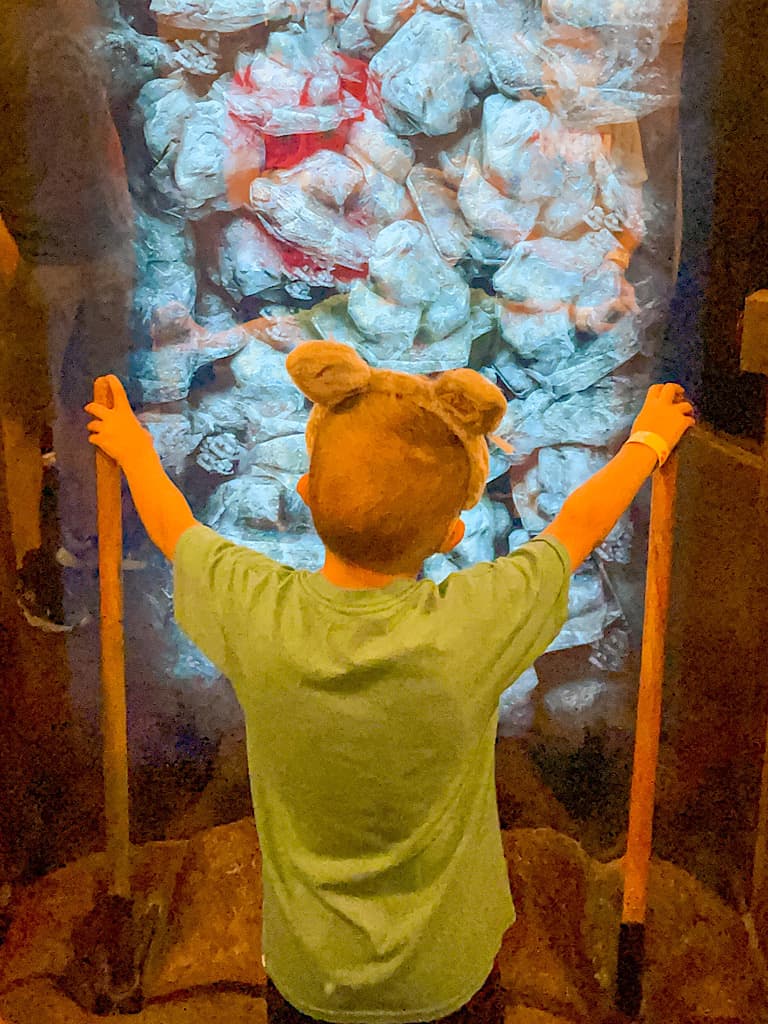 A boy with wolf ears inside Moonstone Mine at Great Wolf Lodge