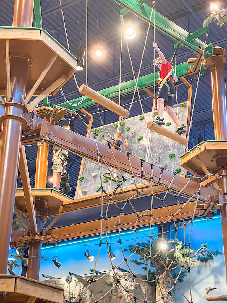 A boy on the ropes course at Great Wolf Lodge in Arizona