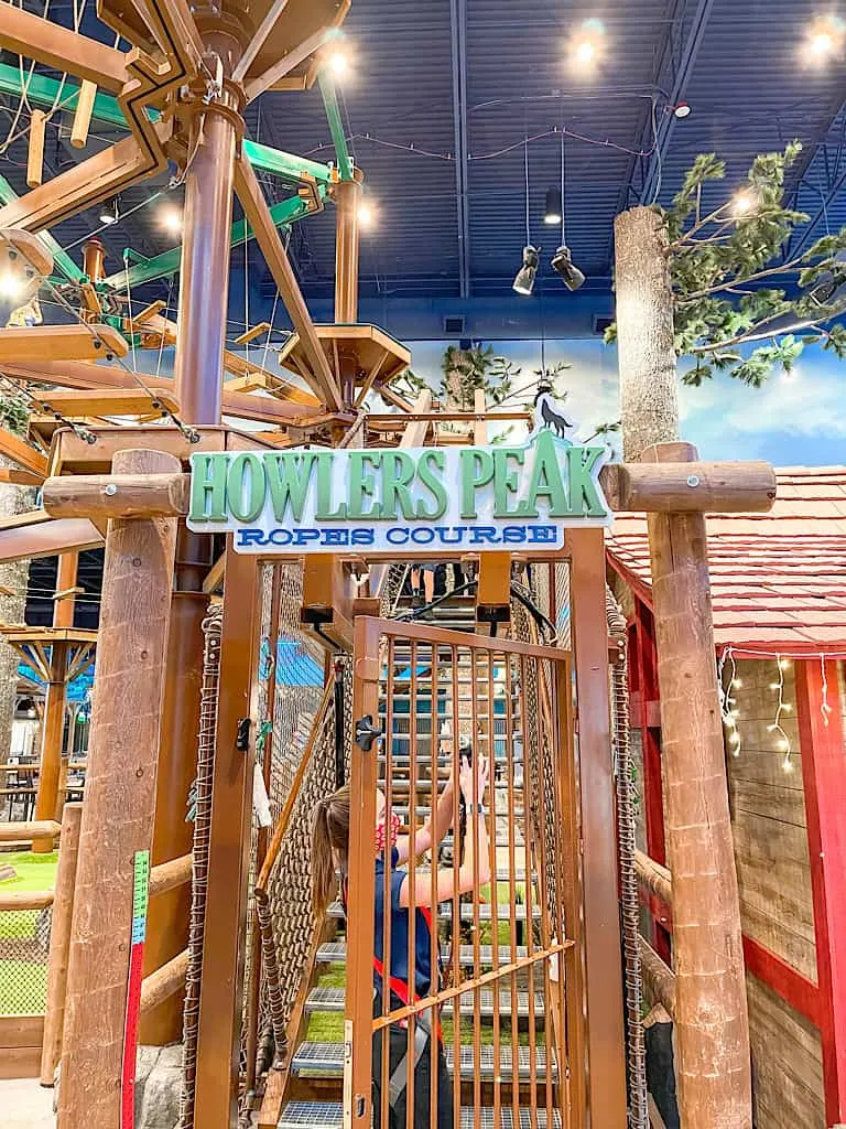 Entrance sign to Howler's Peak Ropes Course included with at Wolf Pass at Great Wolf Lodge