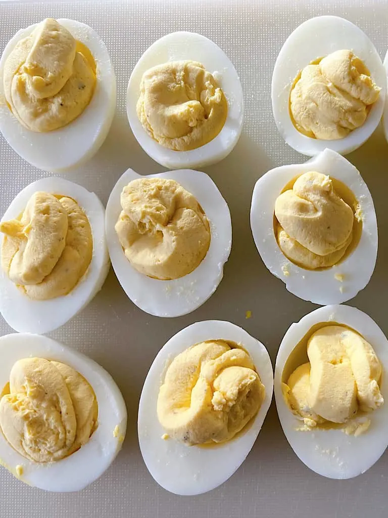 A plate of deviled eggs.