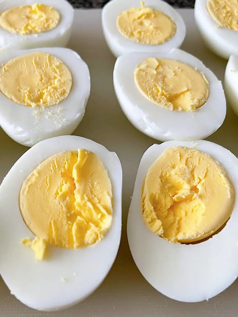 Hard boiled eggs cut in half.