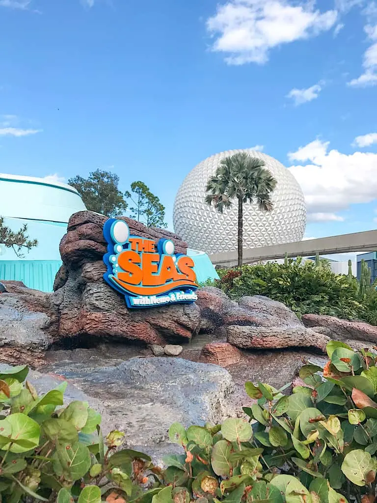 The entrance to The Seas with Nemo and Friends and Spaceship Earth in the background.