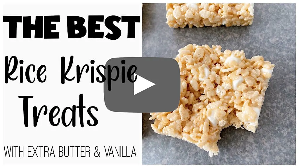 YouTube Thumbnail with a picture of a Rice Krispie Treat and text that says, "The Best Rice Krispie Treats with Extra Butter & Vanilla".