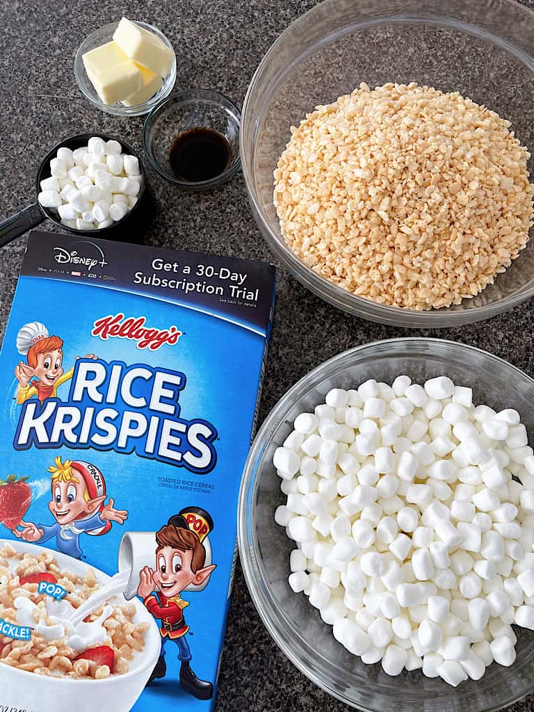 Ingredients to make Classic Rice Krispies Treats.