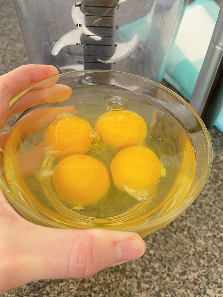 Four Eggs in a glass bowl.