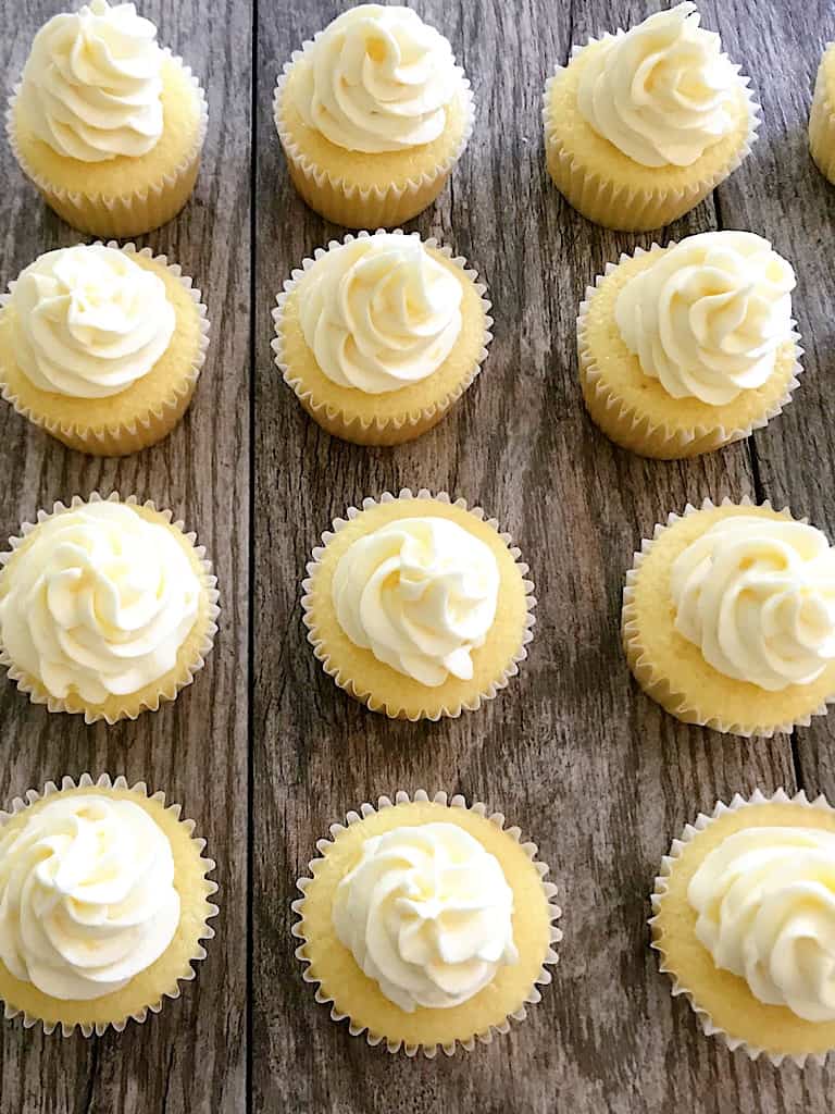 Three rows of Dole Whip cupcakes.