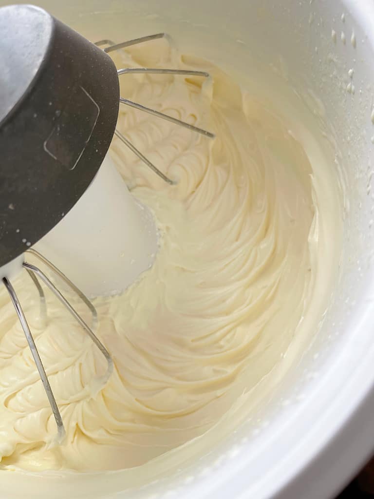 Peanut Butter Whipped Cream in a stand mixer.