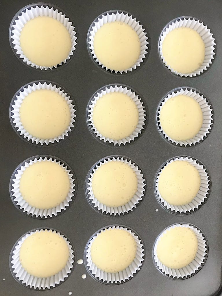 Cupcake batter in a cupcake pan.