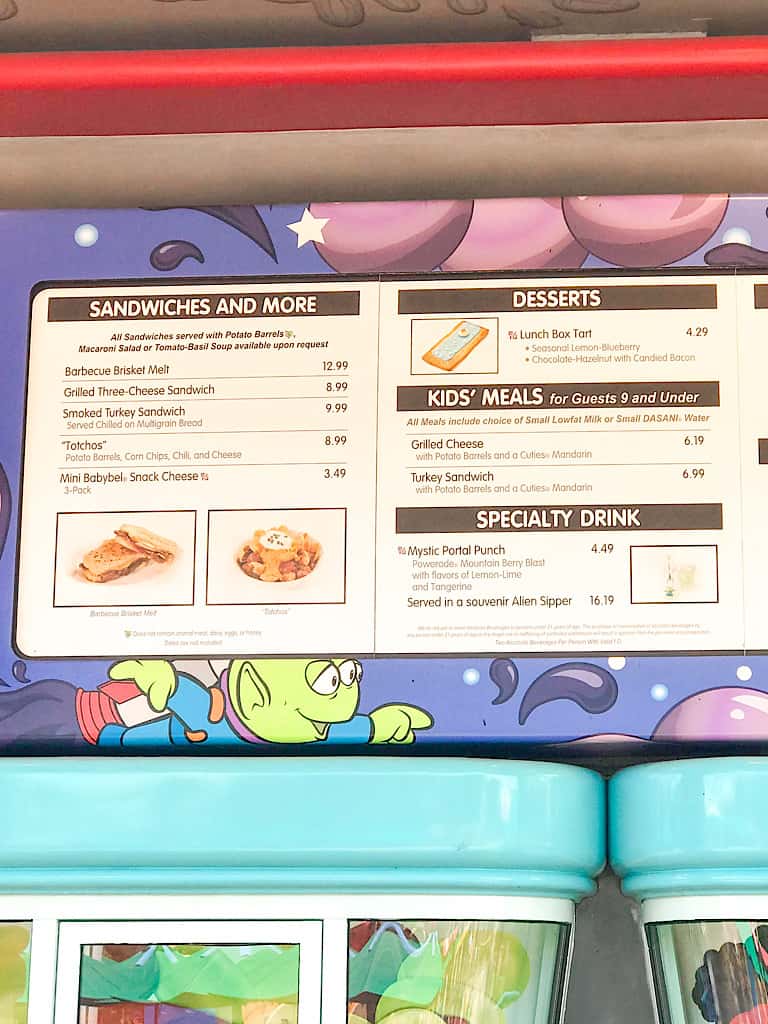 Menu at Woody's Lunchbox.