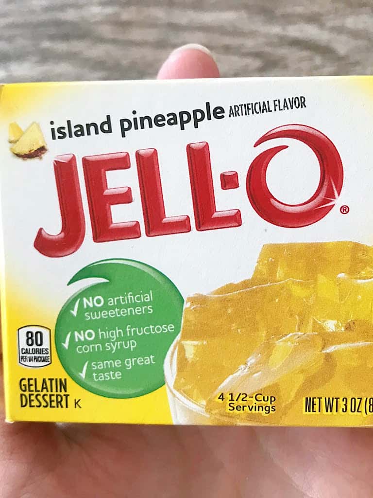 A box of Island Pineapple Jello.