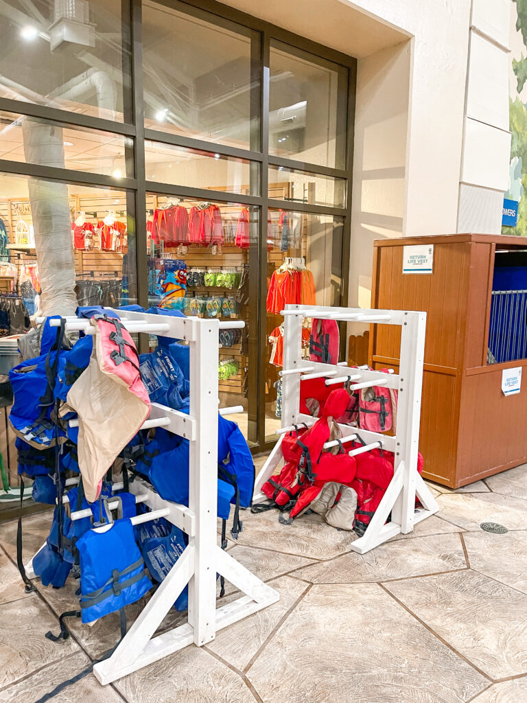 Life jackets for the water park at Great Wolf Lodge Texas.